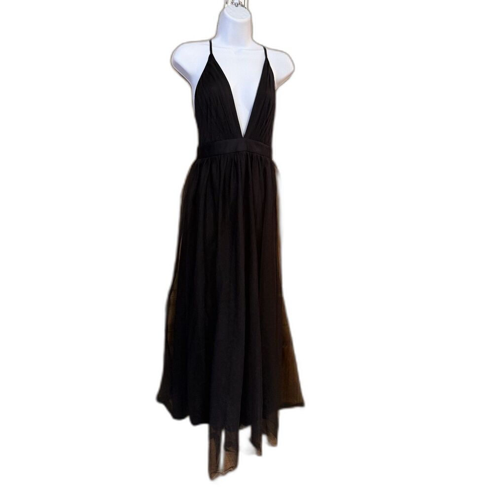 Black Plunge V Neck Goth Witchy Formal Medium